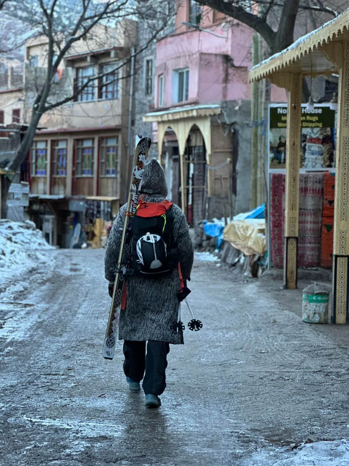 Ski equipment arriving in Imlil Morocco