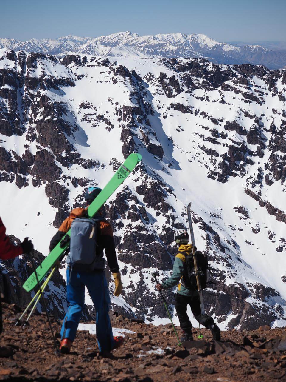 Ski touring in the snow-covered Toubkal Massif, High Atlas Mountains, Morocco