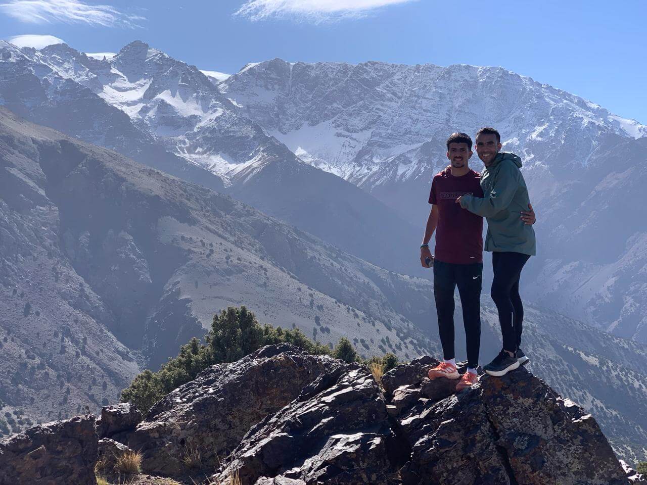 Nourdine Bachqi with world-famous trail runner Houssaine El Azzaoui in Morocco's trail running community