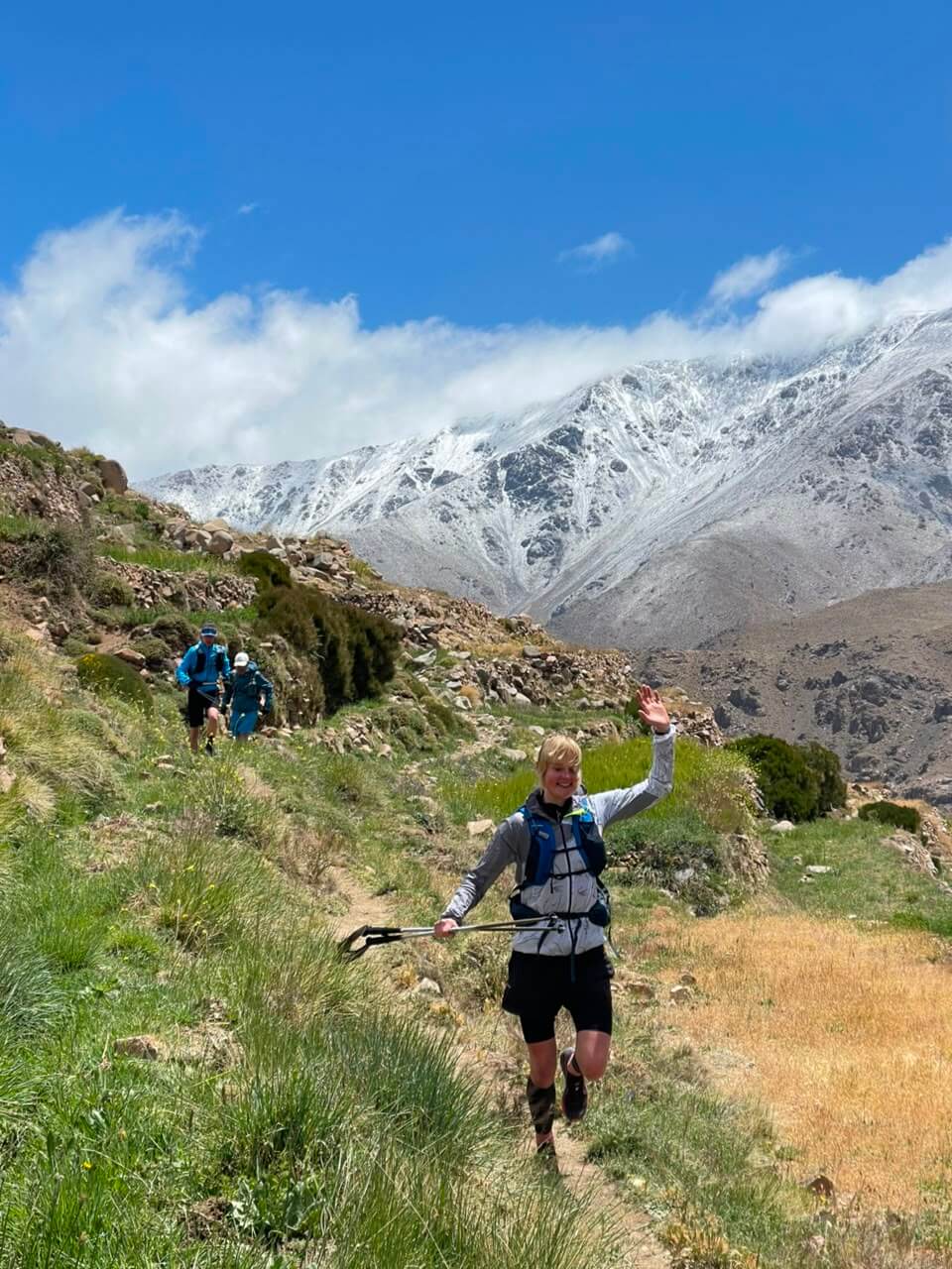 Trail runner on a remote trail near Azib Likemt in the High Atlas Mountains of Morocco