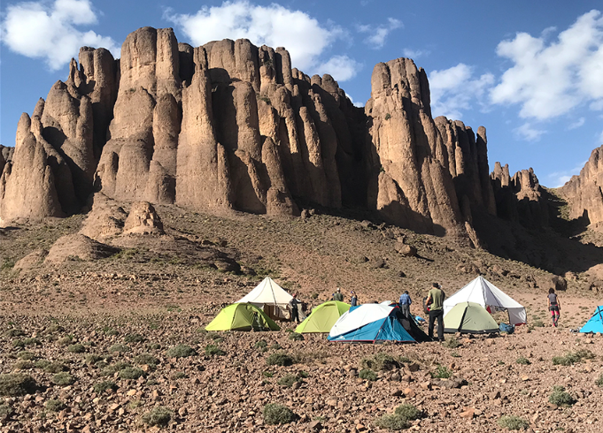 Mountain camp beneath the open night sky in the Saghro Massif