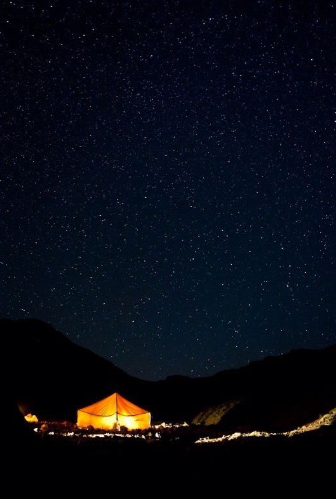 Star-filled night sky above the Sahara Desert in southern Morocco