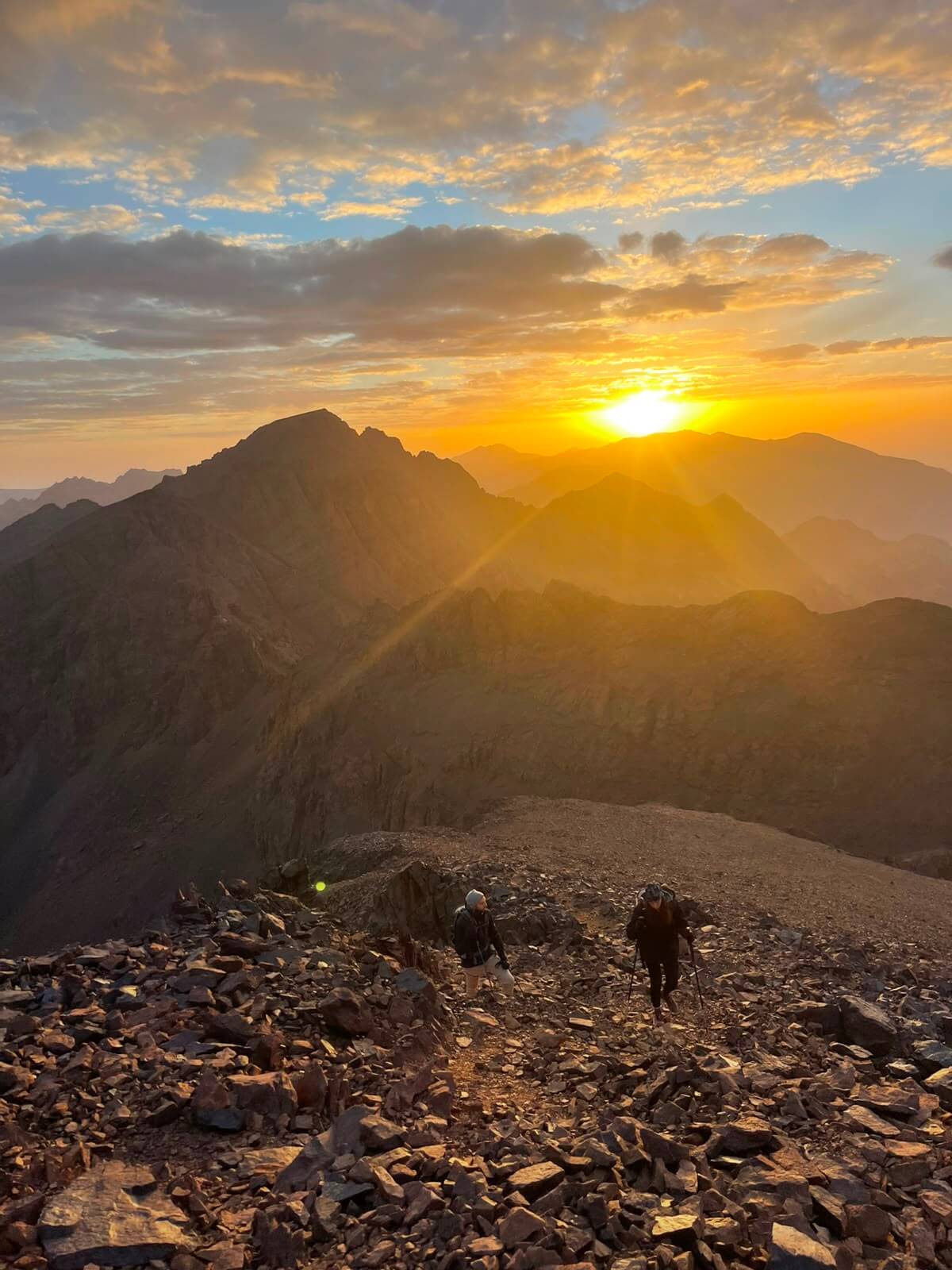 Sunrise illuminating the Ouanoukrim peaks in Morocco's Toubkal Massif