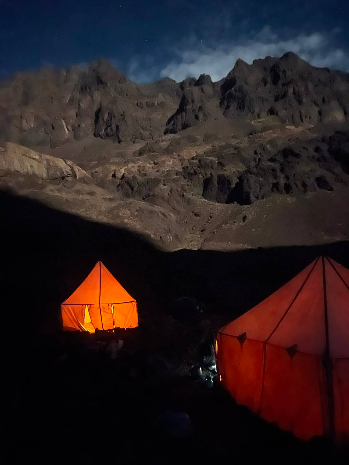 Camping beside Lake Ifni in the High Atlas Mountains during the Toubkal Circuit Trek