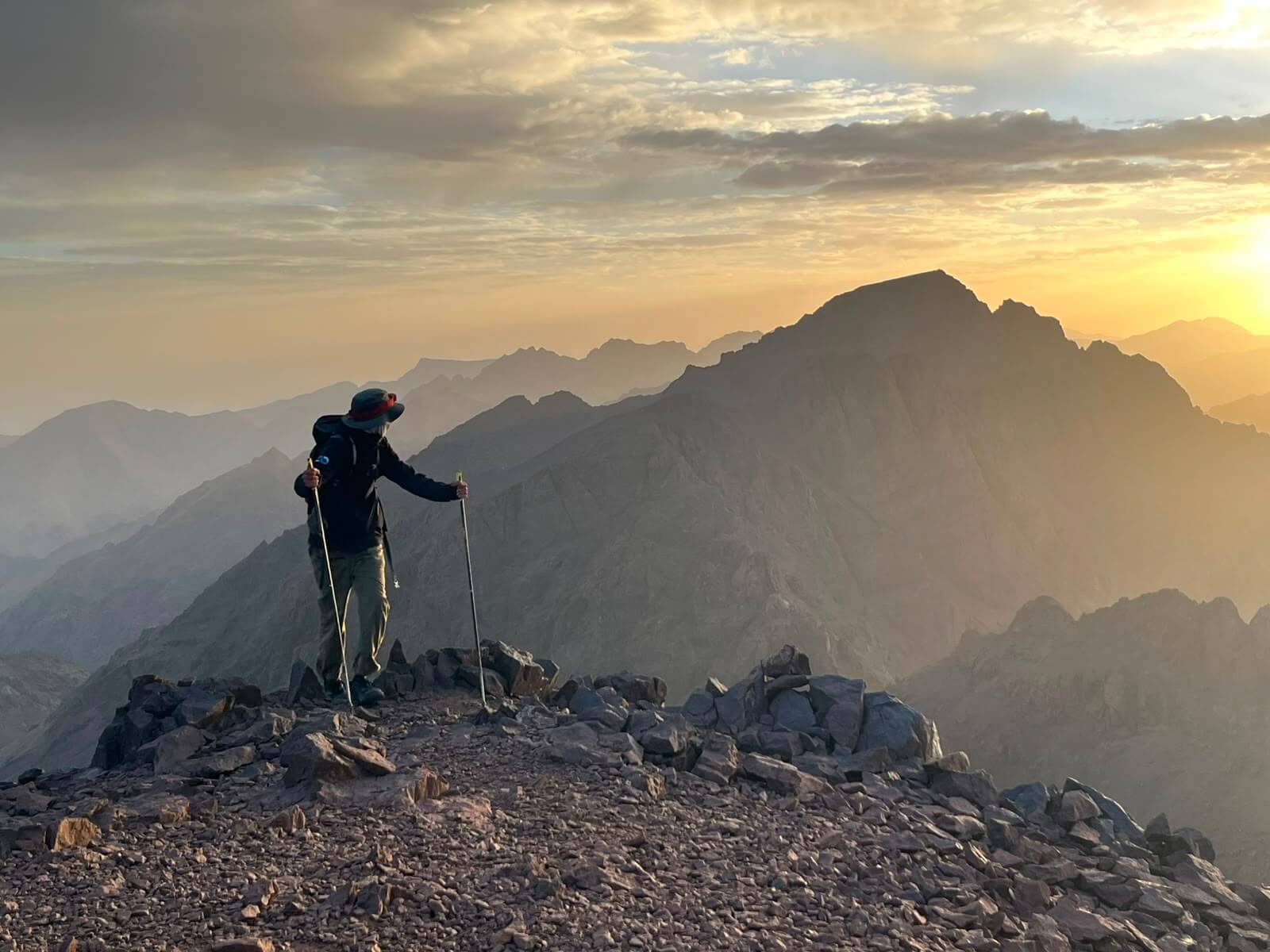 Tizi n'Aguelzim mountain pass on the Toubkal Round Trek through the High Atlas Mountains near Mount Toubkal, Morocco